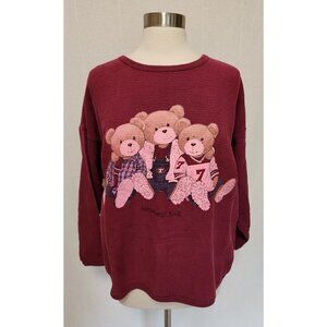 Womens‎ 90s Vintage Kawaii Teddy Bears Graphic Print Long Sleeve Shirt One Size
